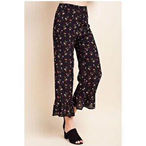 Honey punch pant women S cherry print ruffle hem gauze casual festival party Y2K